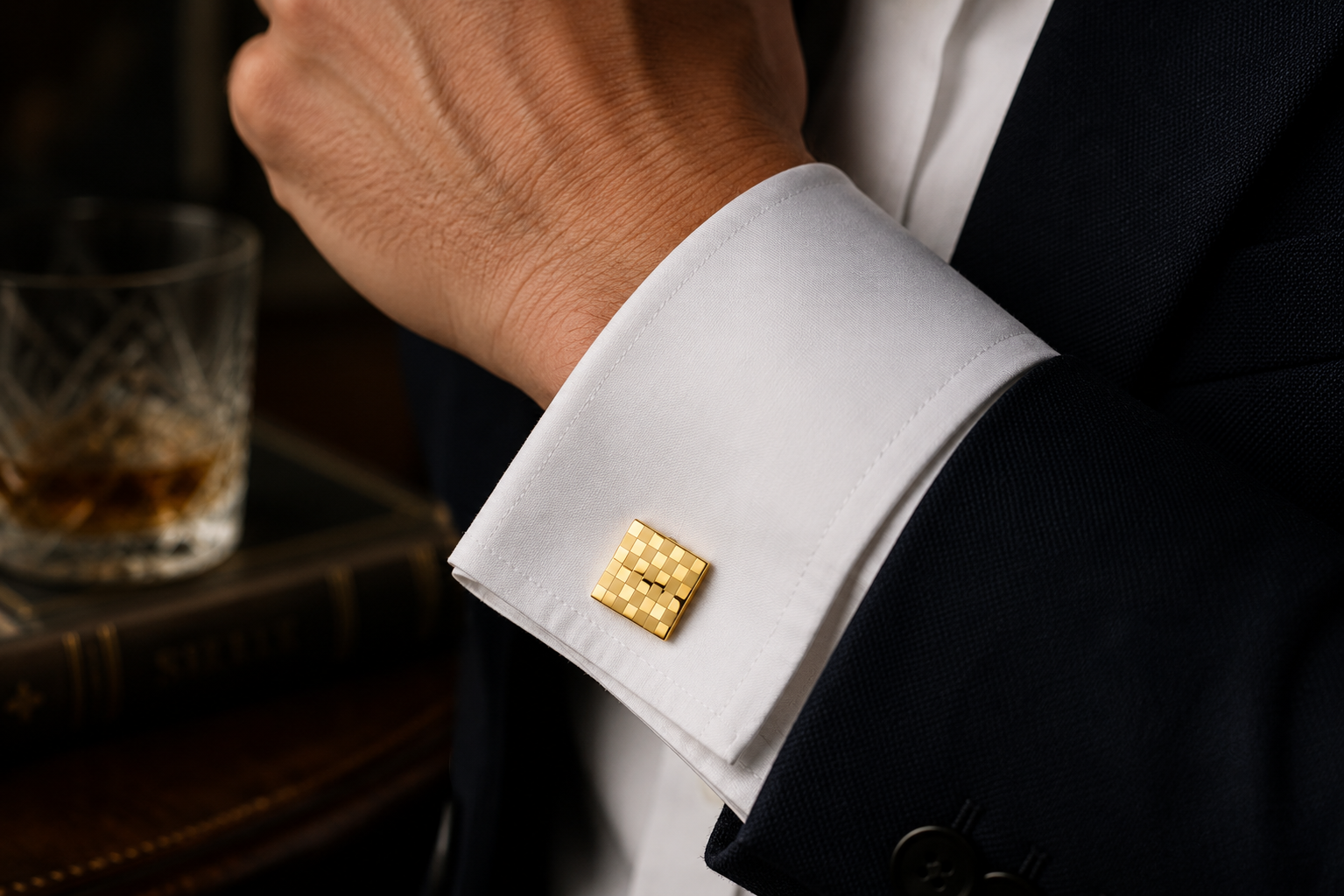 Gold-Tone Chequered Cufflinks
