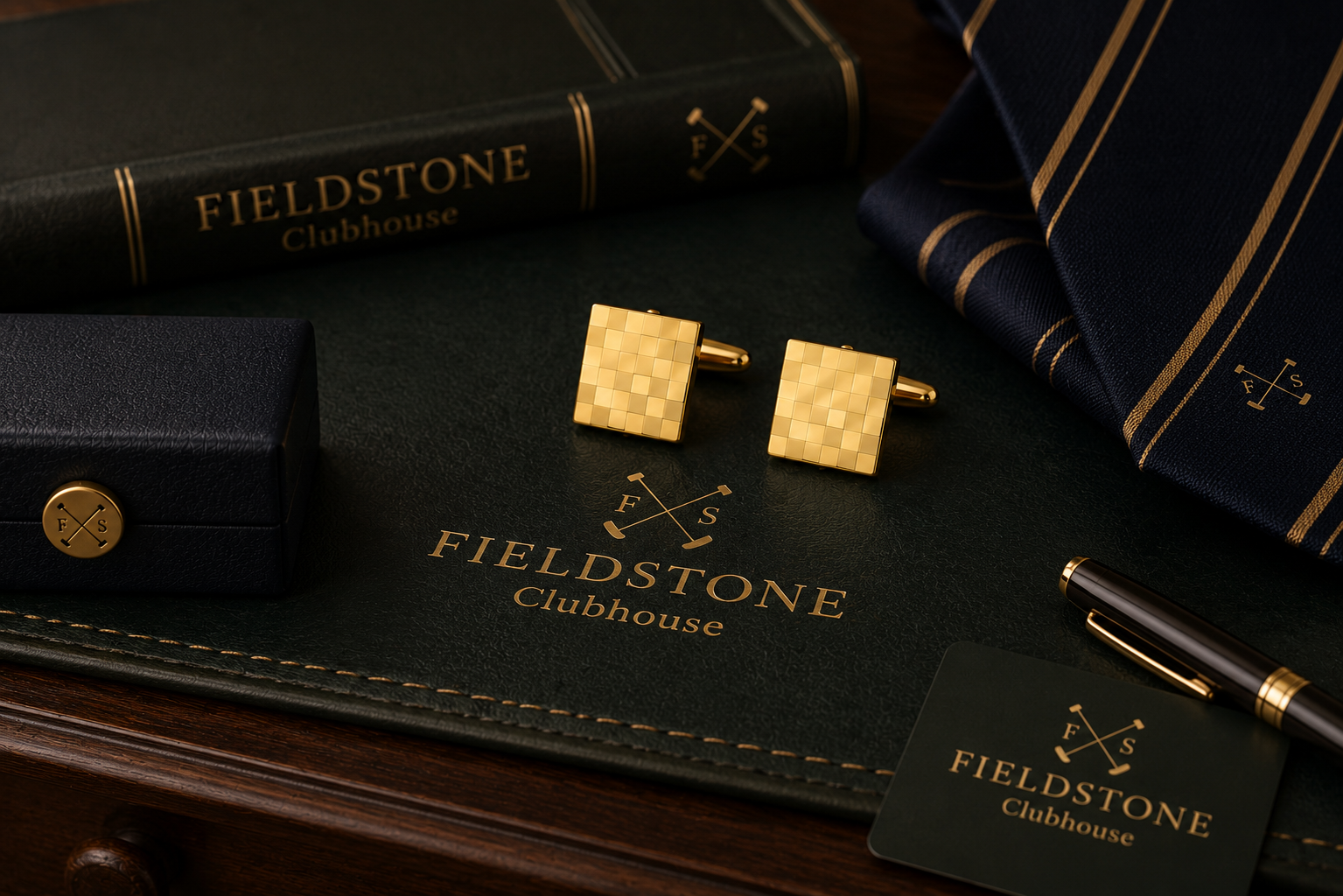 Gold-Tone Chequered Cufflinks