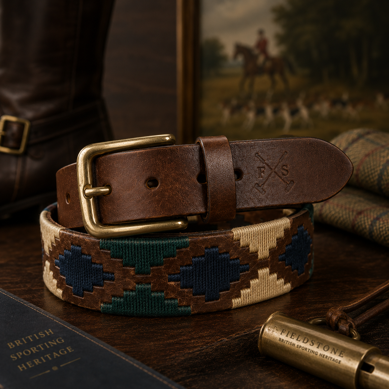 Jaipur Polo Belt - Blue and Beige