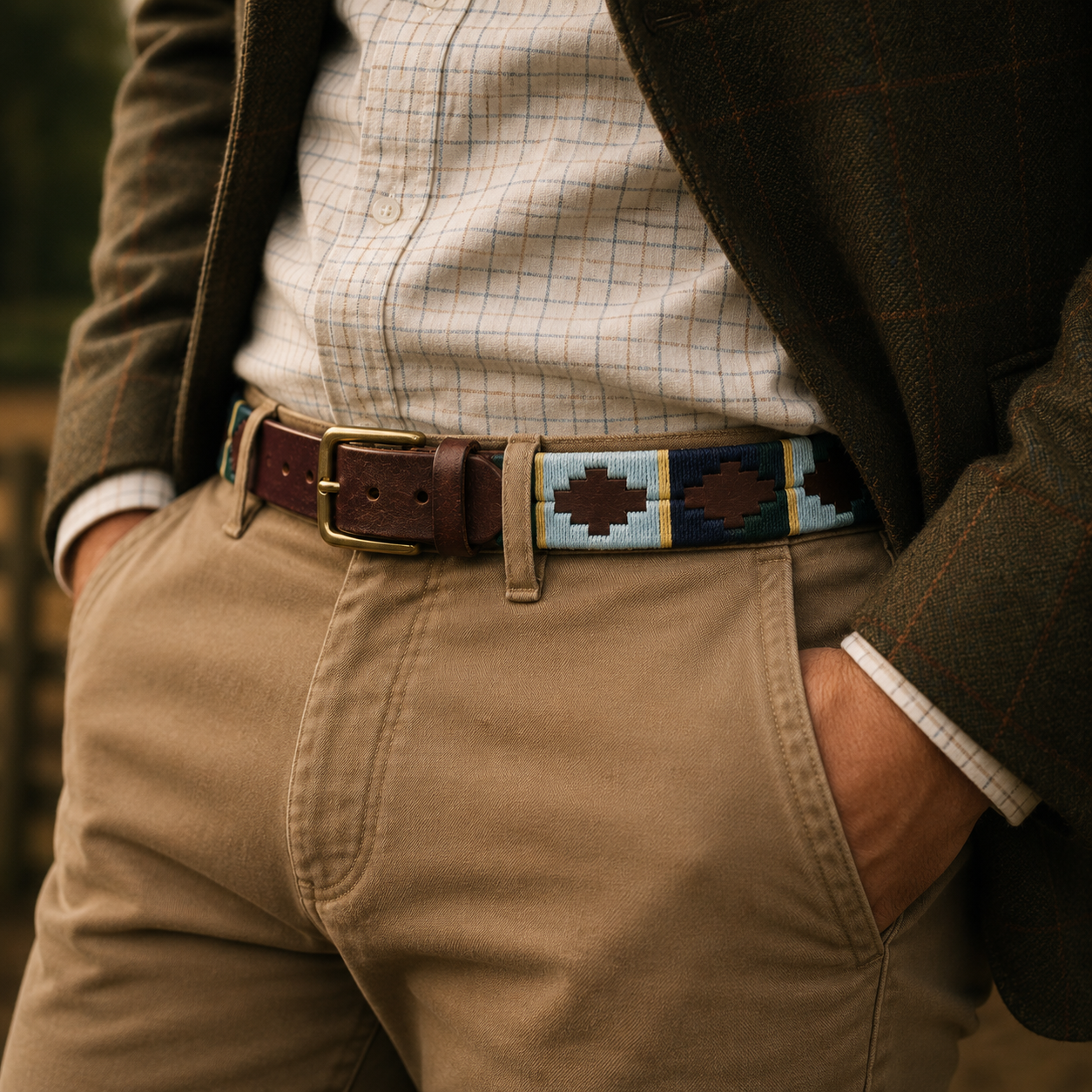 Jaipur Polo Belt - Blue and Beige