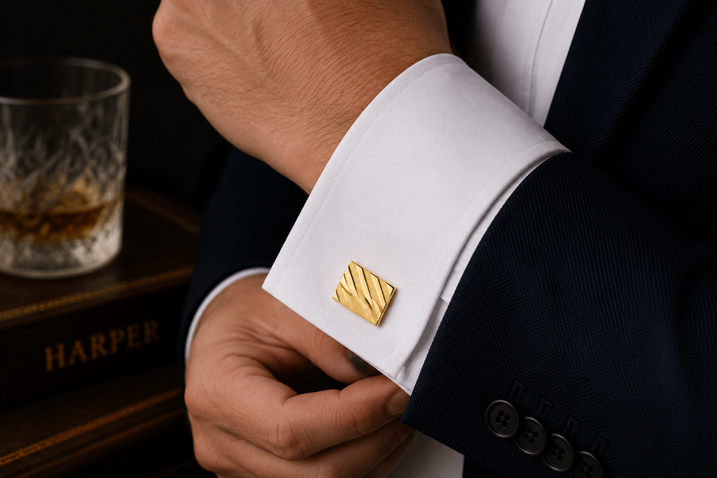 Gold-Tone Diagonal Stripe Cufflinks